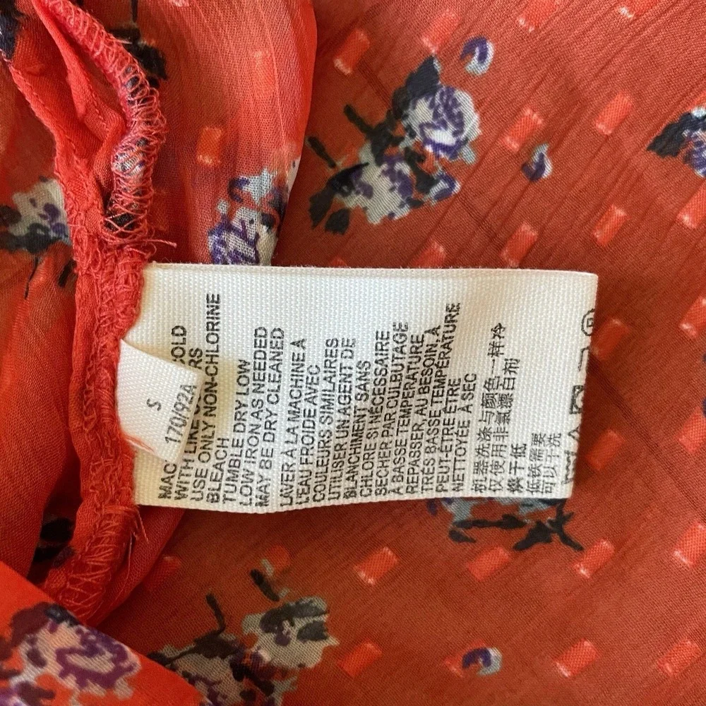 Free People Floral Blouse Womens S Red Cottagecore Pintuck Swiss Dot Sheer Top